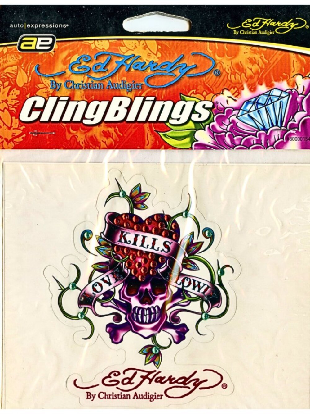 Ed Hardy Love Kills Slowly Cling Blings Rhinestone Decal Sticker New 4.5x3.5